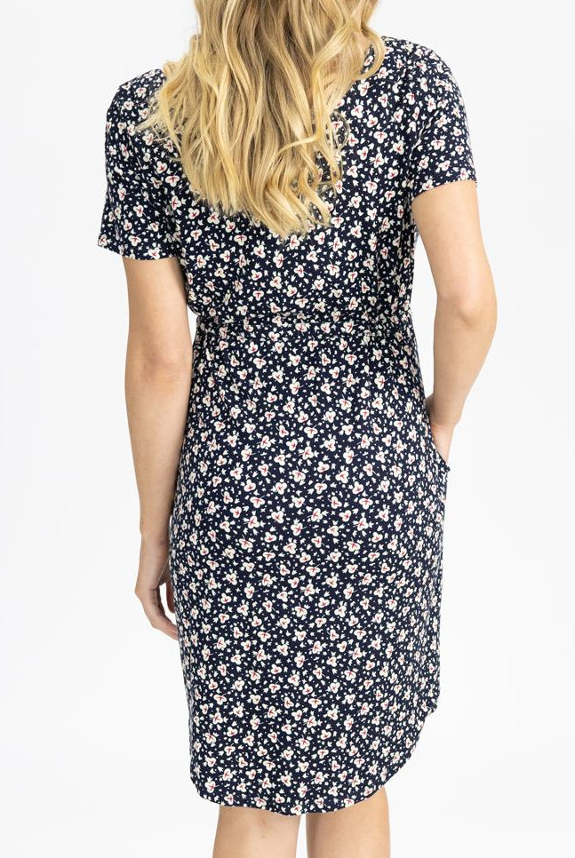 Back view - Maternity and Nursing Short Sleeve Dress in Navy - Angel Maternity USA (4801470005342)