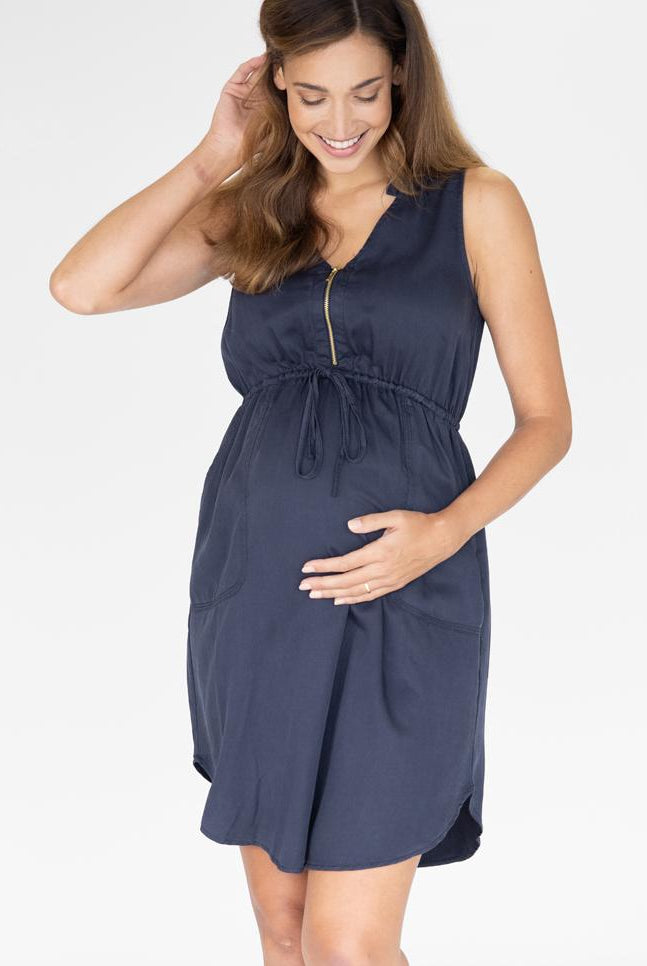 Maternity and Nursing Tencil Dress in Navy (4828527329374)