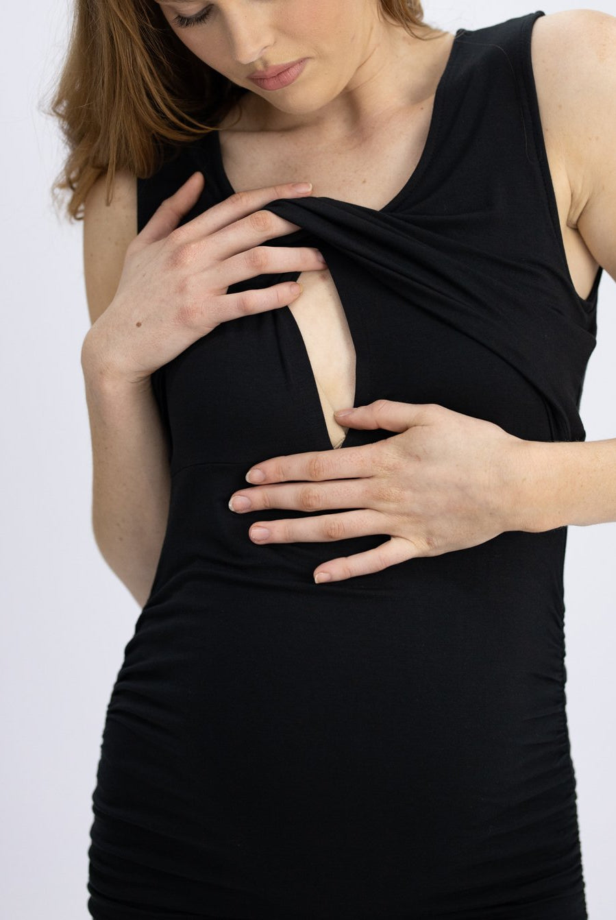 Breastfeeding access - Sleeveless Black Bodycon Nursing Dress (4539761131614)