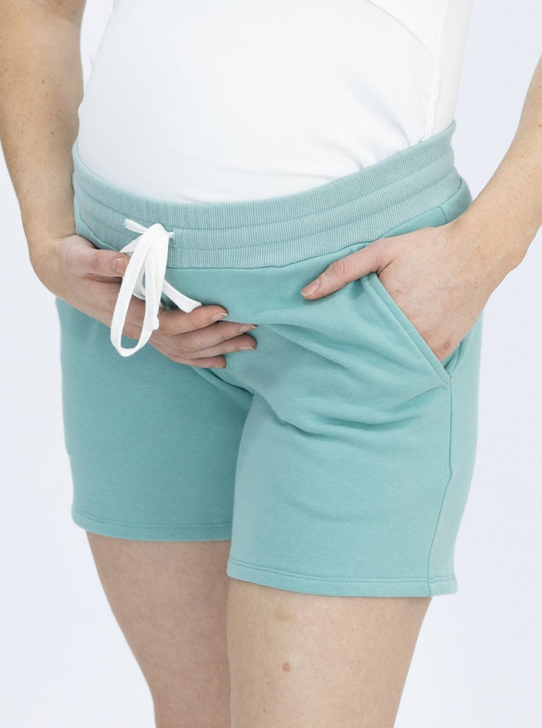 Main view - Cotton Maternity Summer Shorts in Sage - Angel Maternity USA (4801469579358)