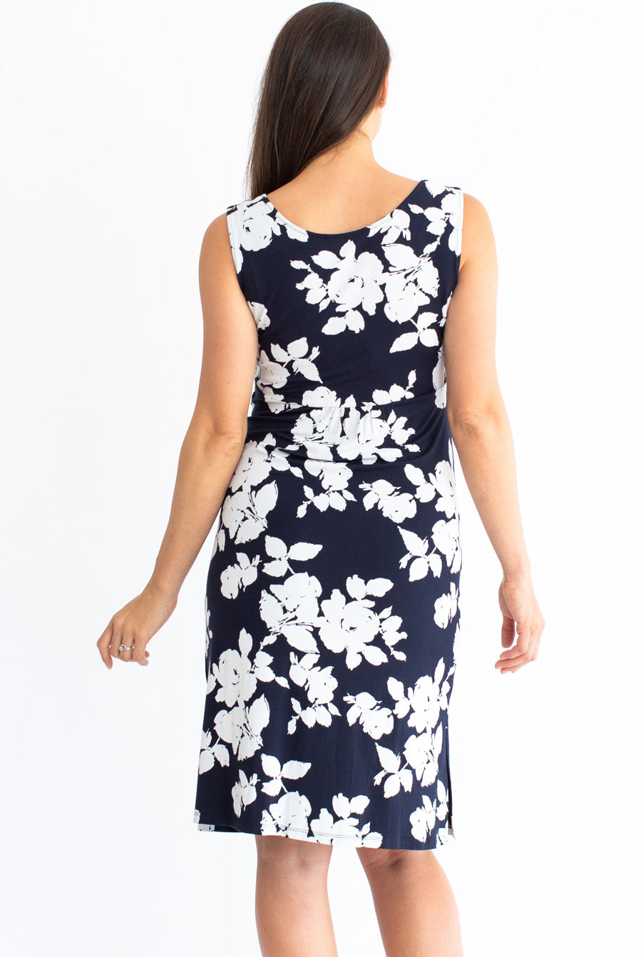 Maternity & Nursing Sleeveless Dress - Navy Print - Angel Maternity USA (4530593529950)