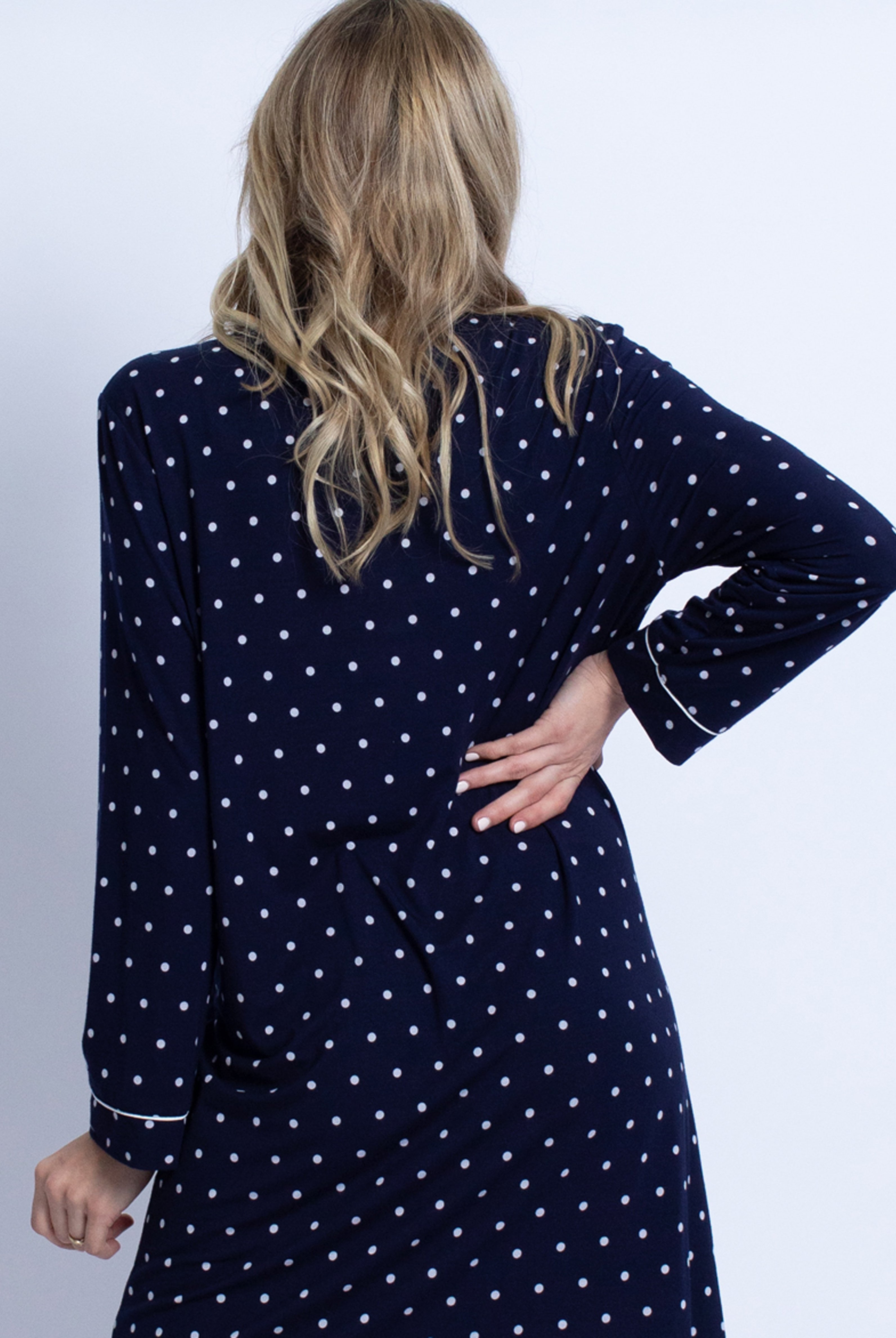 Maternity Nightie Nursing Sleep Dress - Navy Polkadots - Angel Maternity USA (4697109725278)