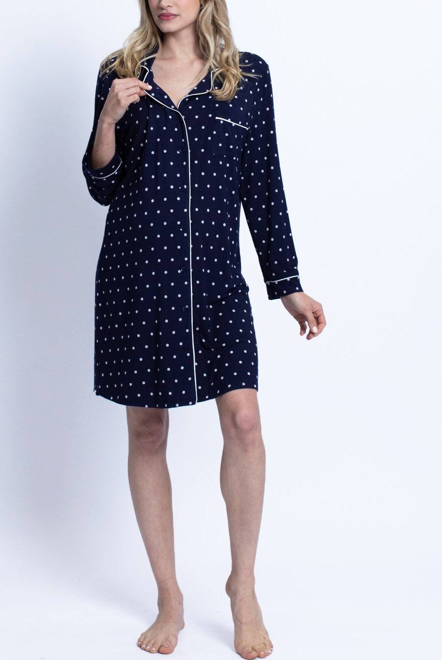 Maternity Nightie Nursing Sleep Dress - Navy Polkadots - Angel Maternity USA (4697109725278)