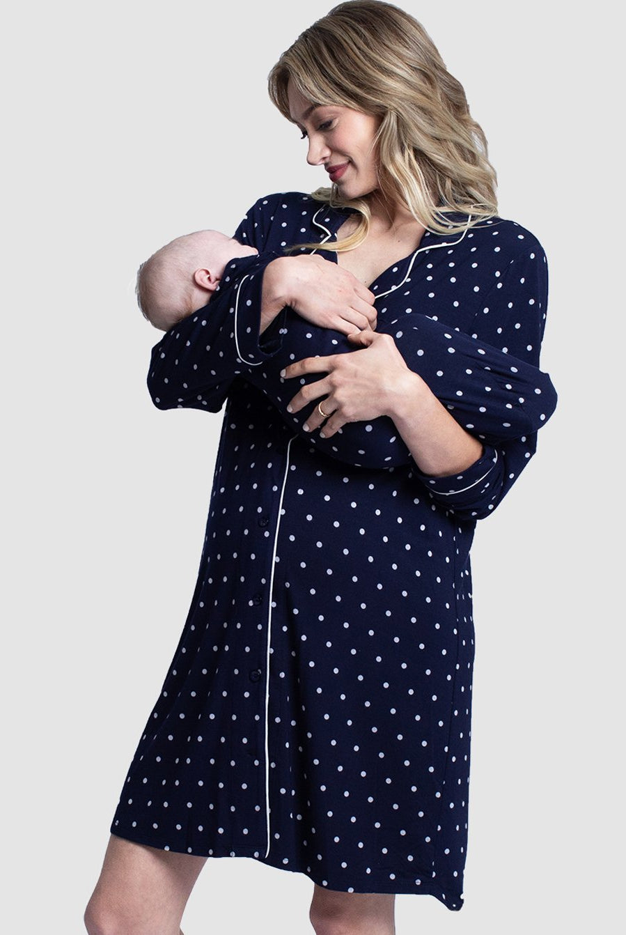Maternity Nightie Nursing Sleep Dress - Navy Polkadots - Angel Maternity USA (4697109725278)