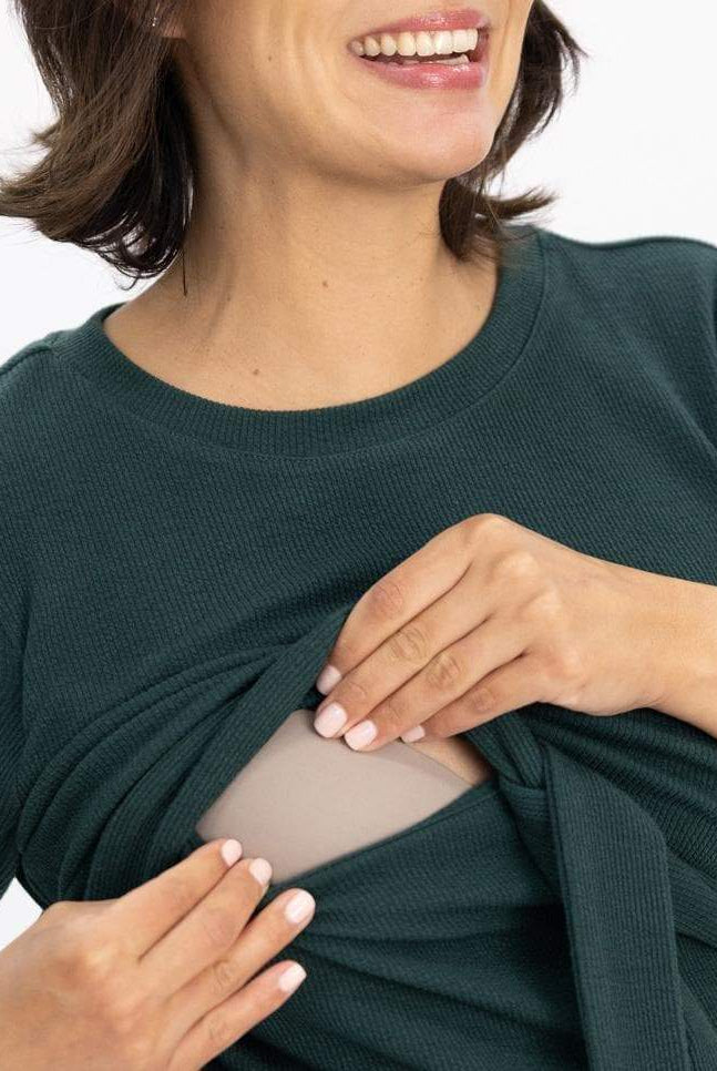 Nursing friendly - Maternity and Nursing Tie Knot Dress - Forest Green (6625407926366)