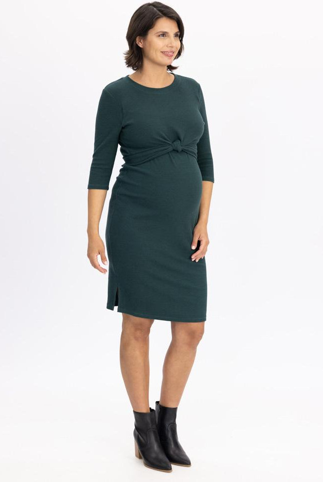 Main view - Maternity and Nursing Tie Knot Dress - Forest Green (6625407926366)