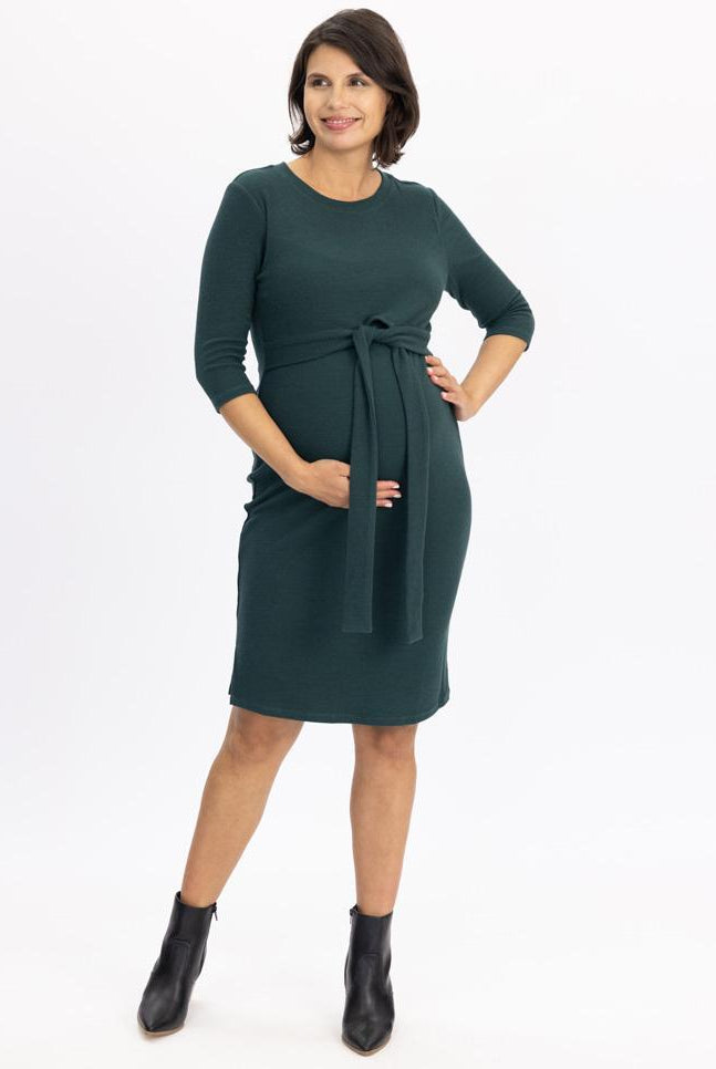 full view - Maternity and Nursing Tie Knot Dress - Forest Green (6625407926366)