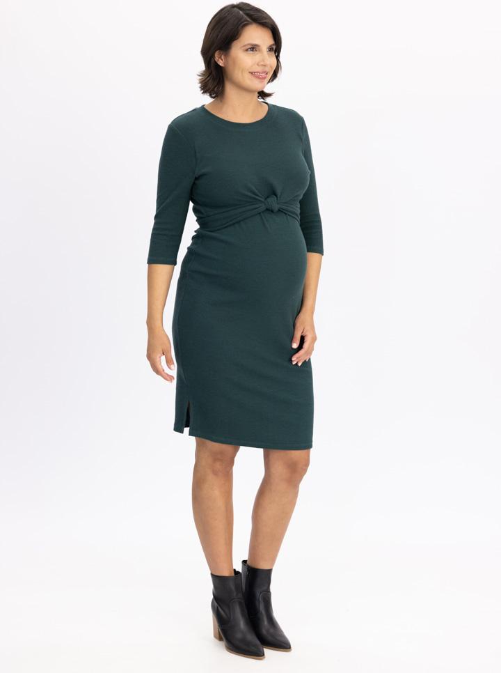 Main view - Maternity and Nursing Tie Knot Dress - Forest Green (6625407926366)