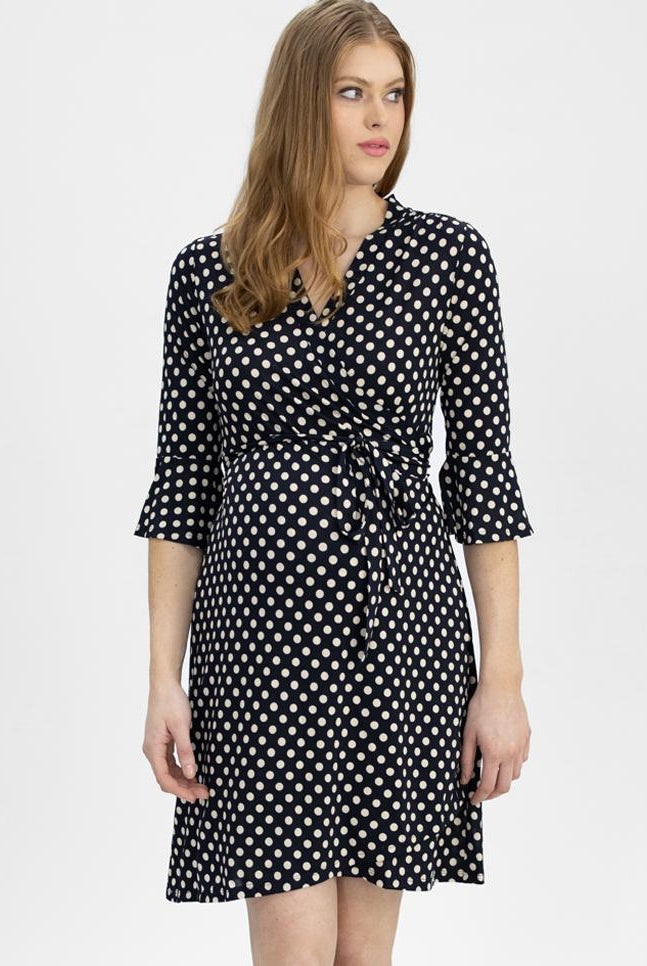 Maternity and Nursing Wrap Dress - Polka dots main (4801470660702)