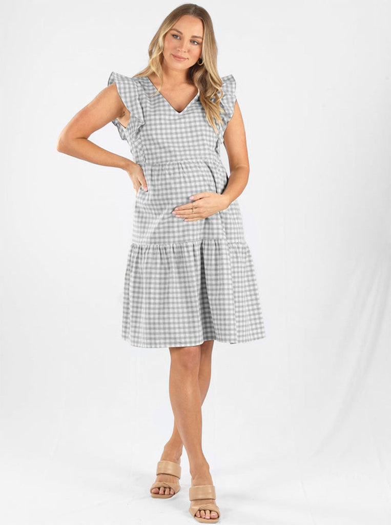 Main view - Maternity Gingham  Dress in Blue & White Check (6664488386654)