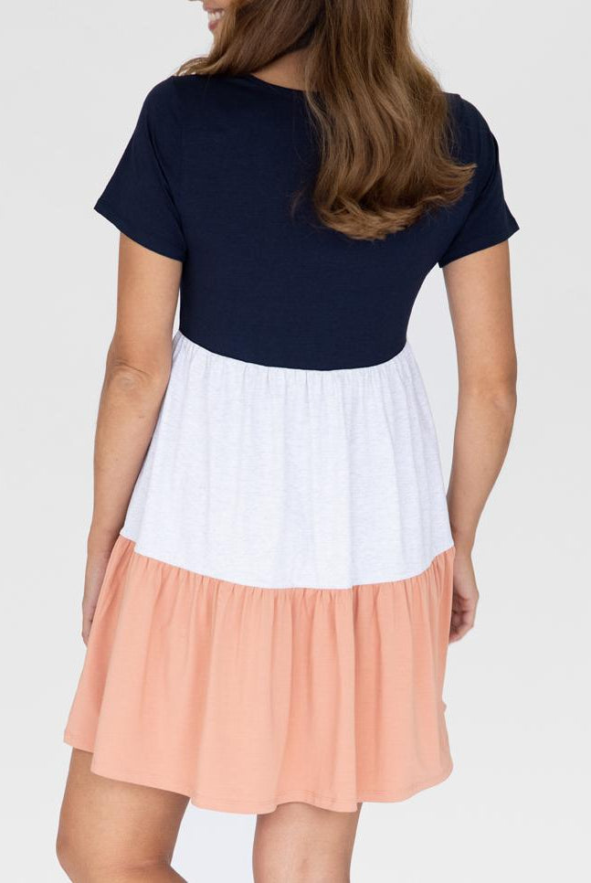 Maternity Tiered Dress in Multi Colour back (4827569717342)