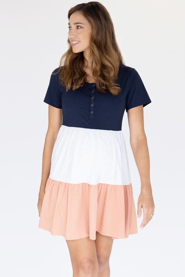 Front view - Maternity Tiered Dress in Multi Color front (4827569717342)