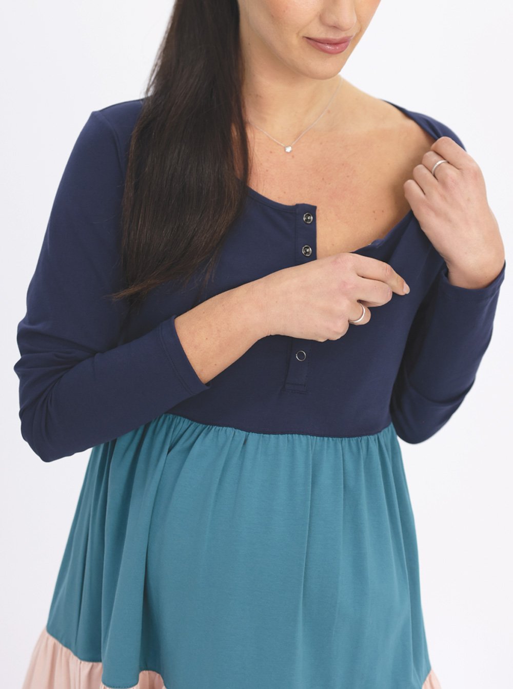 Nursing friendly - Maternity Tiered Long Sleeve Dress in Multi Color (6640283844702)