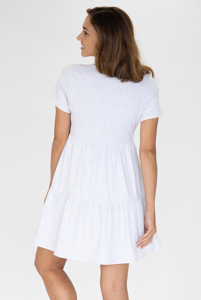 Back view - Maternity Tiered Dress in Marl Grey (4827569586270)