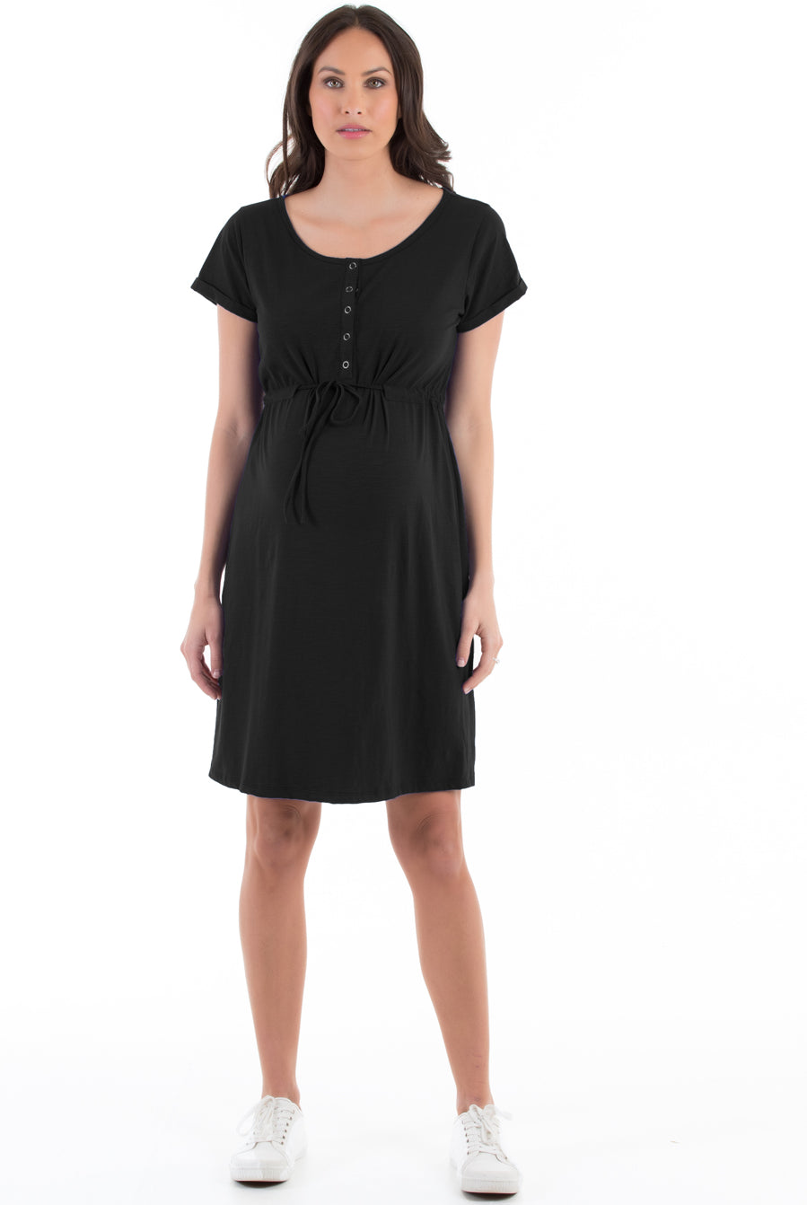 Main view Black - Maternity & Nursing Drawstring Dress in Black (4372215300190)