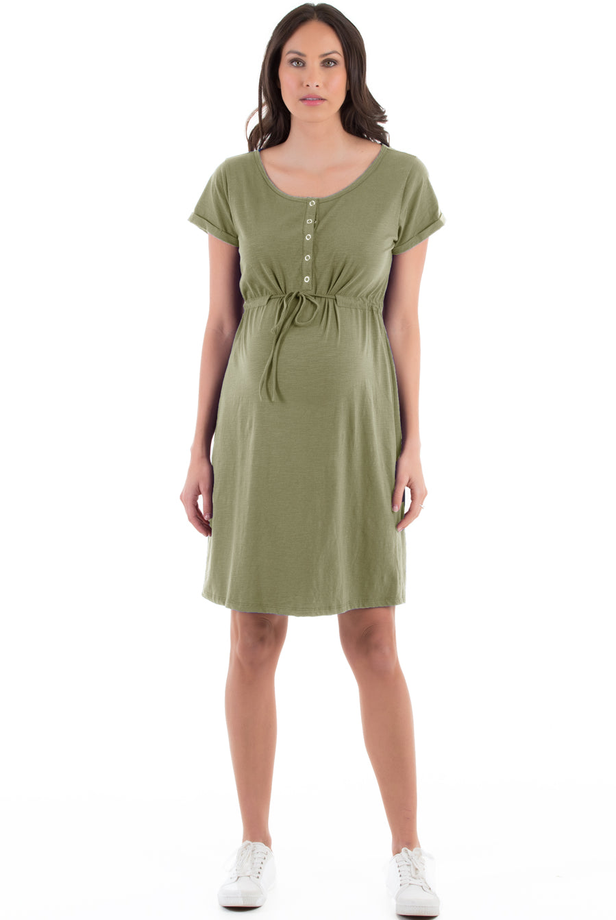 Main view Khaki - Maternity & Nursing Drawstring Dress in Khaki (4372215300190)