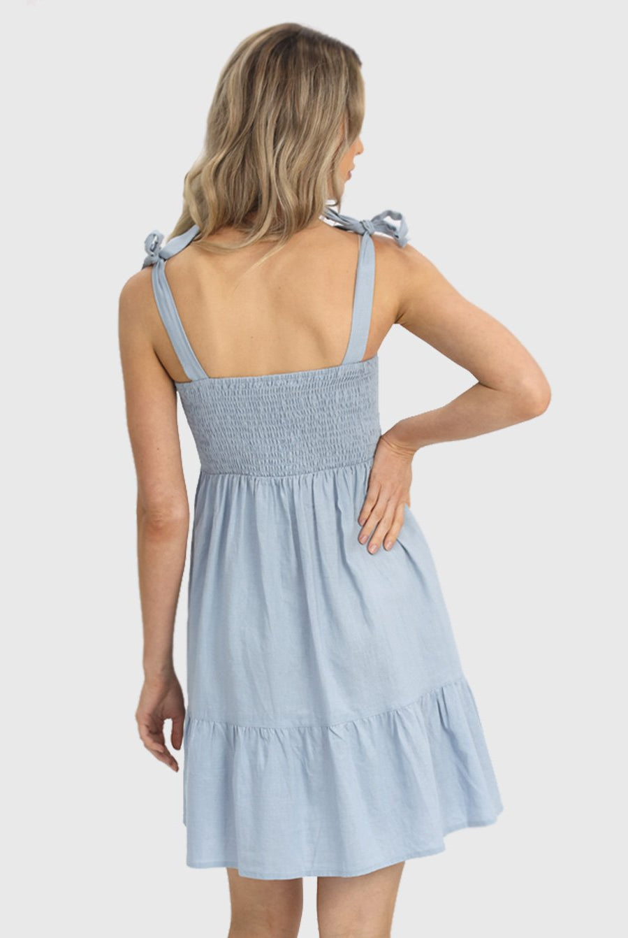 Back view - Maternity Chambray Sleeveless Sundress in Light Blue (6639694970974)
