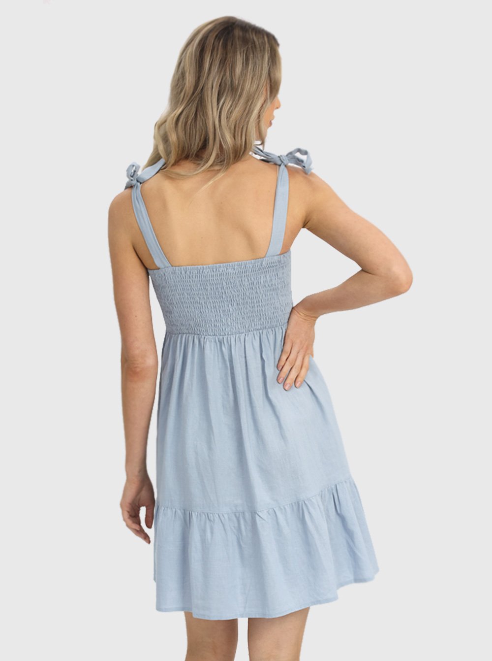 Back view - Maternity Chambray Sleeveless Sundress in Light Blue (6639694970974)