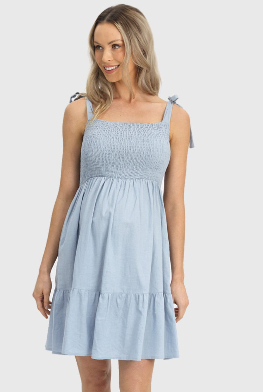 Main view - Maternity Chambray Sleeveless Sundress in Light Blue (6639694970974)