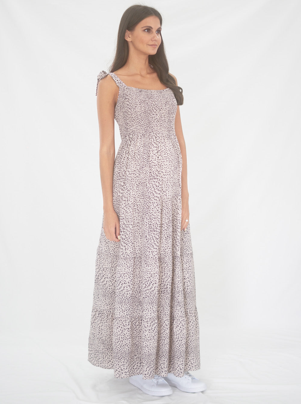 Main view - Lilliana Maternity Maxi Dress in Beige print (6656901021790)