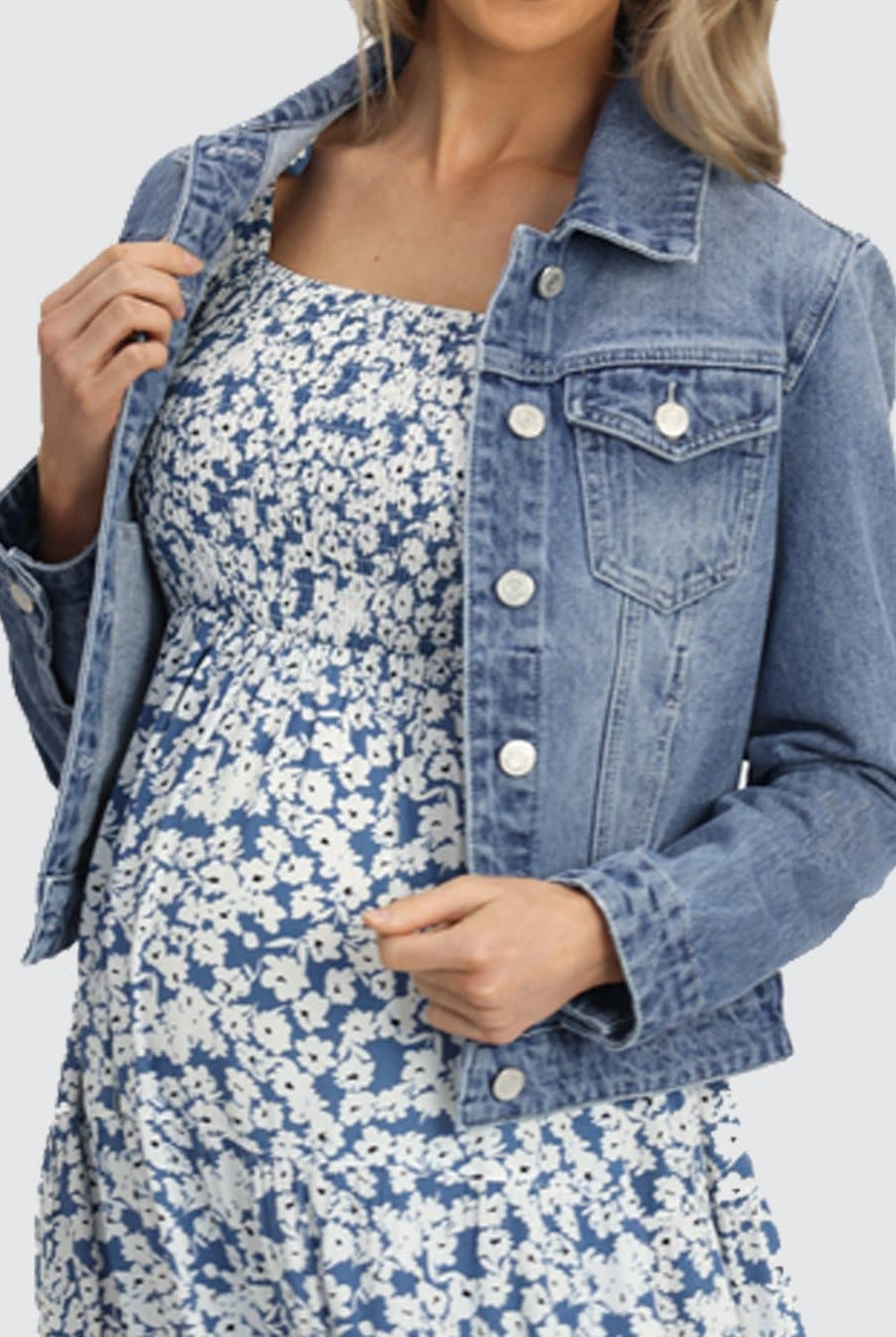 Maternity Blue Floral Print Maxi Dress with Shoulder Tie - Angel Maternity - Maternity clothes - shop online (6656900989022)