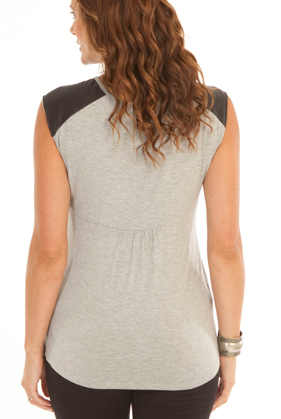Petal Front Nursing Top with Leather Patch - Grey - Angel Maternity USA (1301890138206)