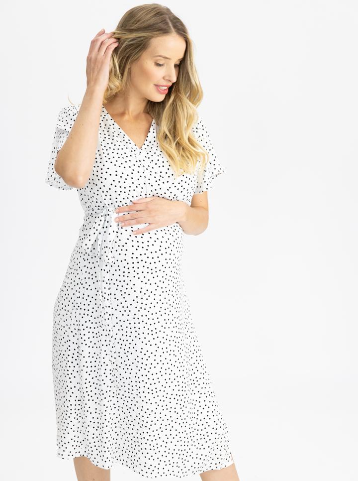 Main view - Maternity and Nursing Wrap Dress with Polka Dots in Knee Length (4802020212830)