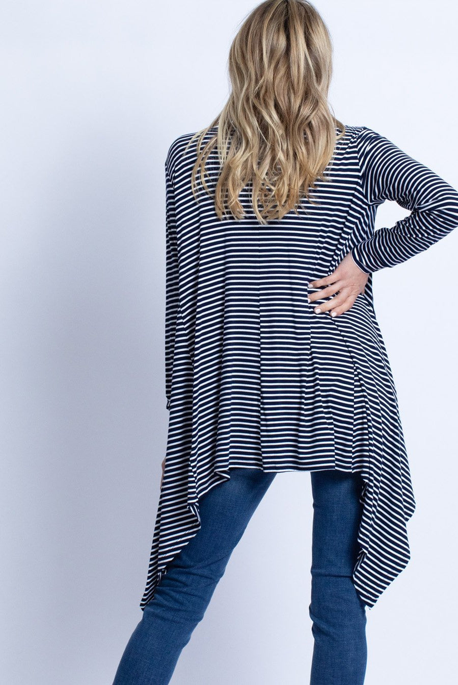 Maternity Waterfall Long Cardigan - Navy Stripes (4802027094110)