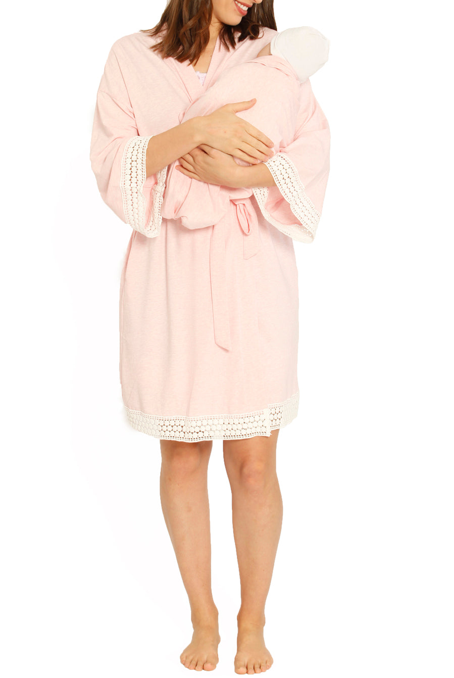 Mommy Sleep Robe + Dress + Baby Wrap Set - Pink - Angel Maternity USA (1637790810206)