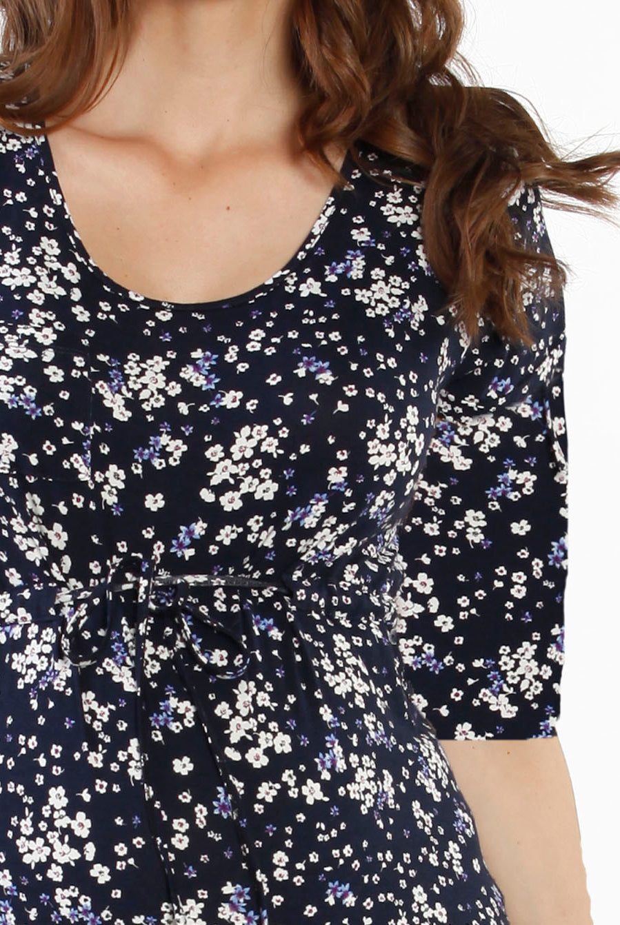 The Mommy Drawstring Half Sleeve Dress - Floral Print - Angel Maternity USA (1302619258974)