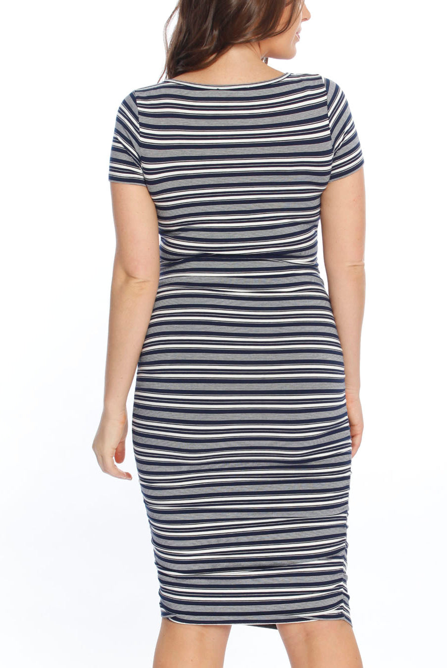 Body Hugging Short Sleeve Maternity Dress - Navy Stripes - Angel Maternity USA (3876354490462)