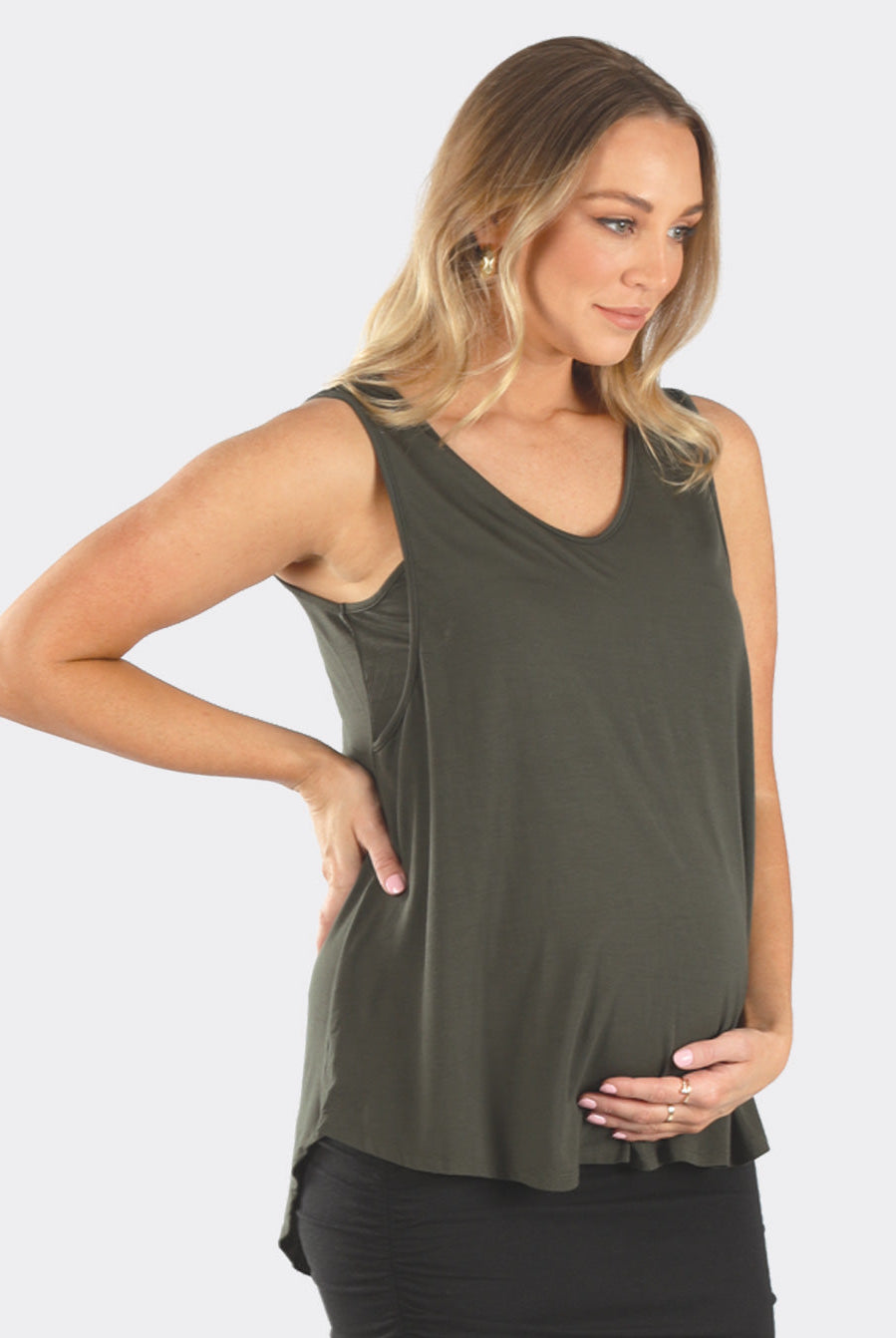 Side view - Khaki Maternity Swing Tank with Nursing Opening (4802026766430)