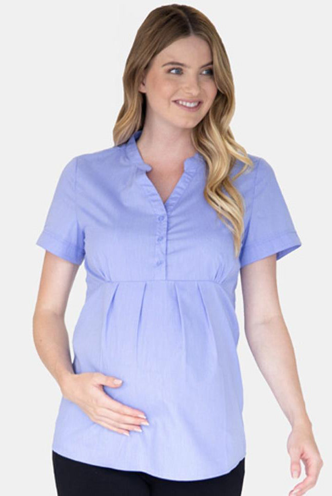 Main view - Short Sleeve Maternity & Nursing Blouse Work Top - Blue (6680496701534)
