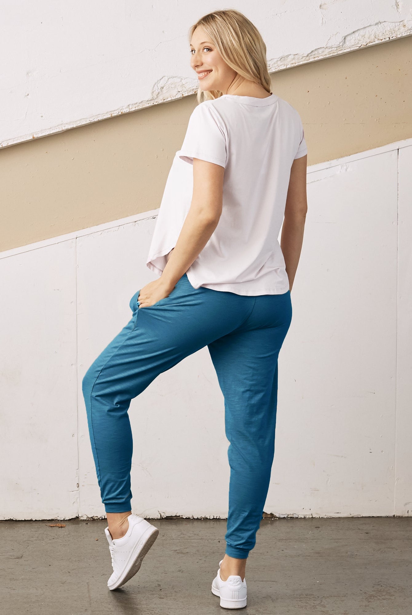 Eden Cotton Maternity Jogger Pants- Blue - Angel Maternity USA