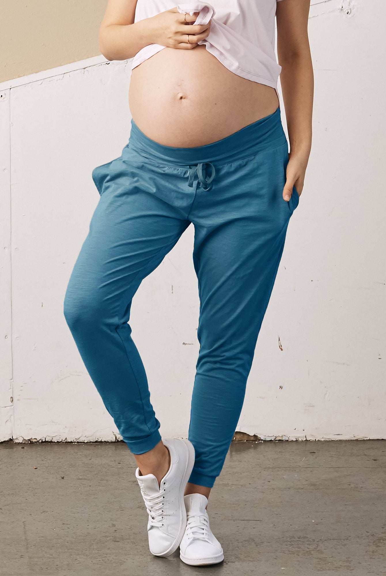 Eden Cotton Maternity Jogger Pants- Blue - Angel Maternity USA