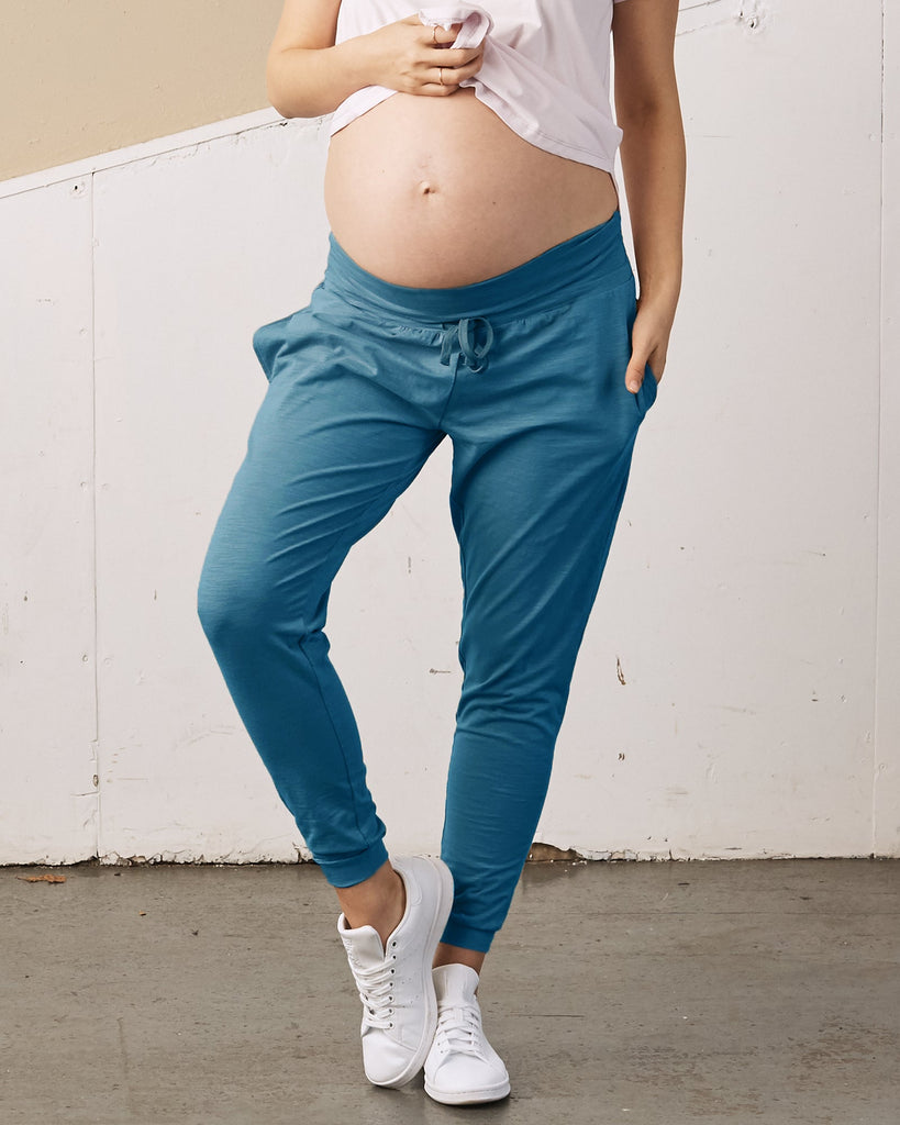 Eden Cotton Maternity Jogger Pants- Blue - Angel Maternity USA