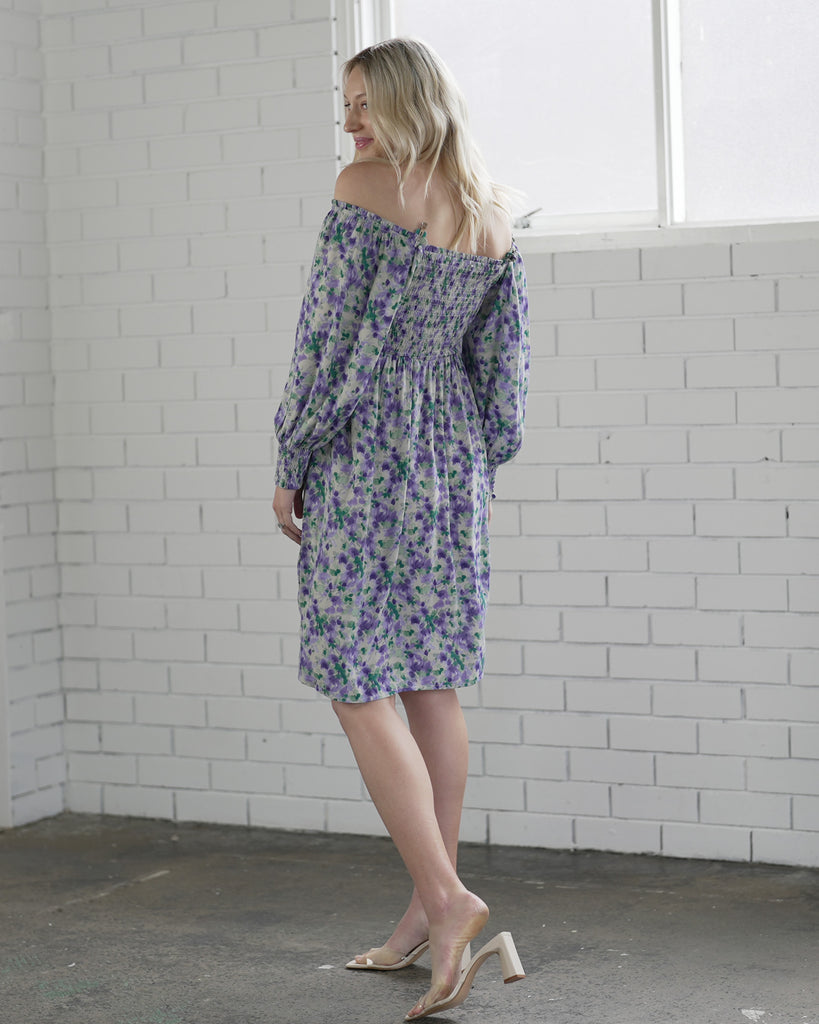 Livie Baby Shower Maternity Dress- Purple Floral Print (6726602162270)