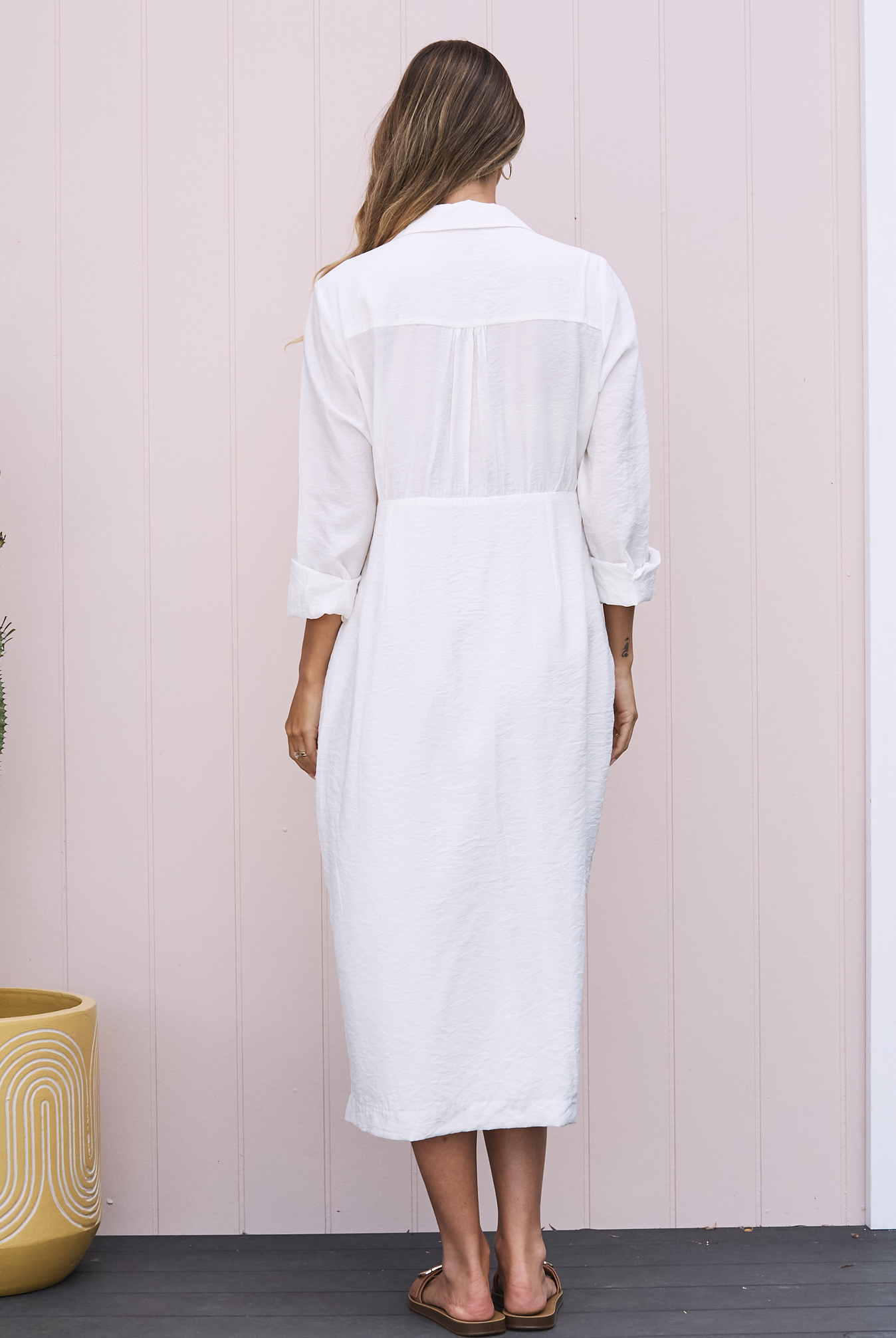 Back View Maternity V Neck Dress in White Angel Maternity