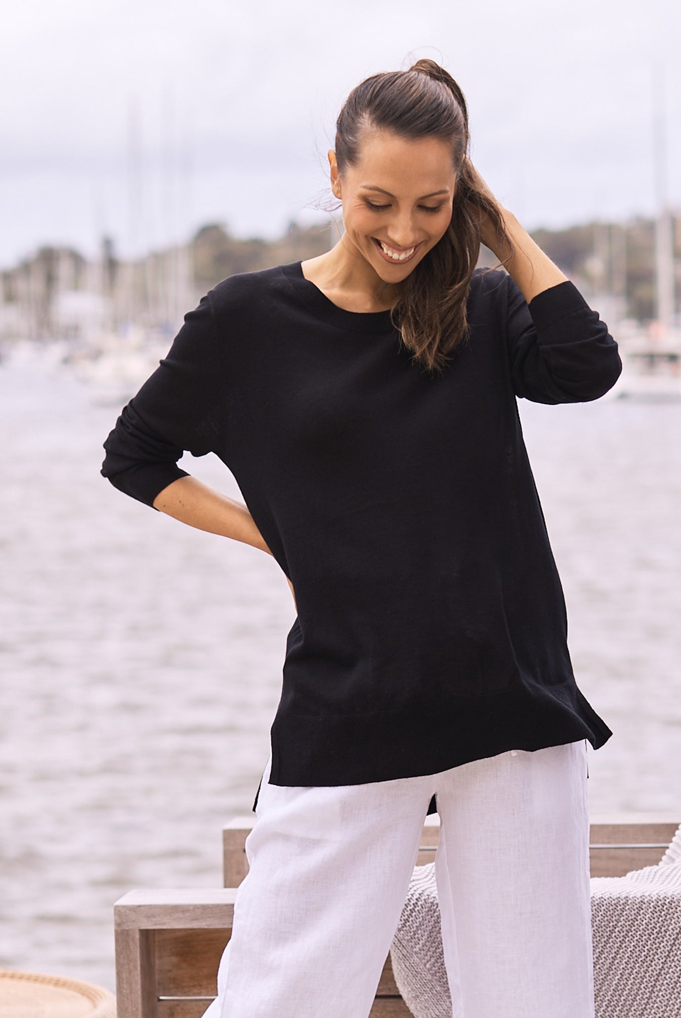 Maternity Oversize Wool Knit Jumper in Black - Angel Maternity USA