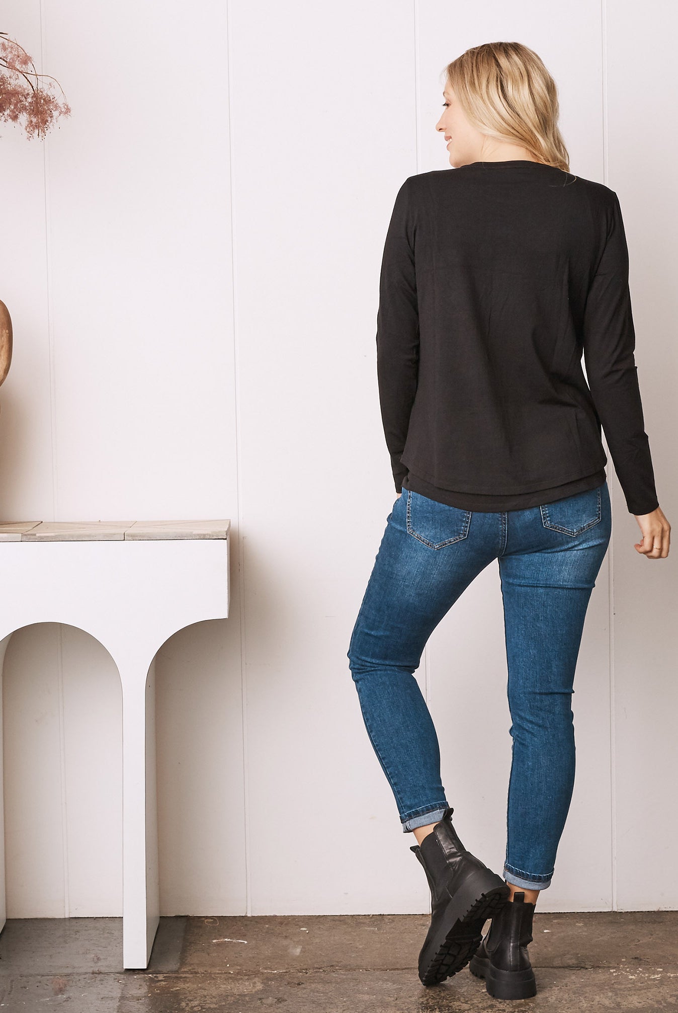 Bamboo Cotton Long Sleeve Maternity Top in Black - Angel Maternity USA