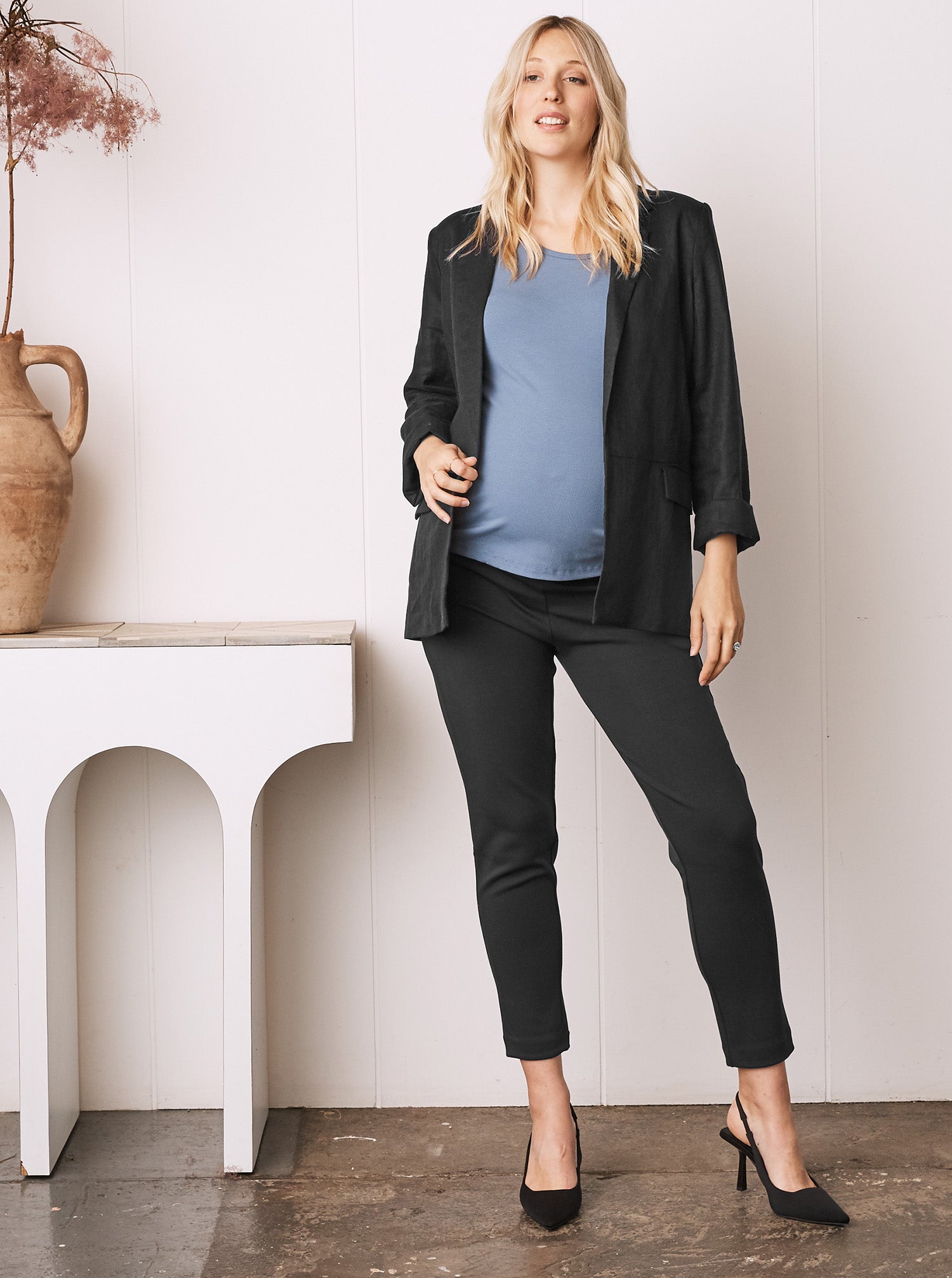 Full Stretch Slim Cut Maternity Work Pants - Ankle Length or Petite (1581995360359) (6732691832926)