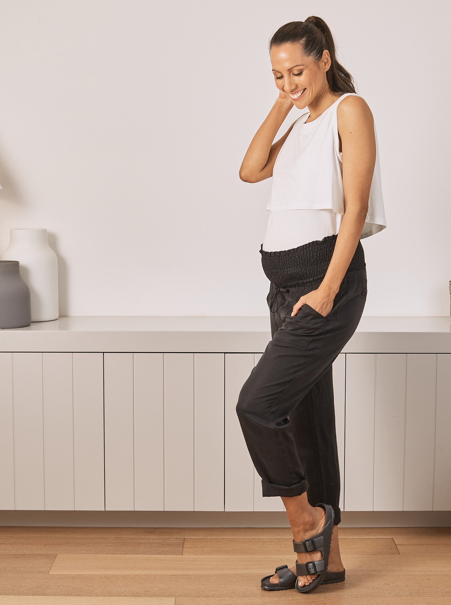 Maternity Relaxed Leg Tencel Pants- Black (6639704473694)