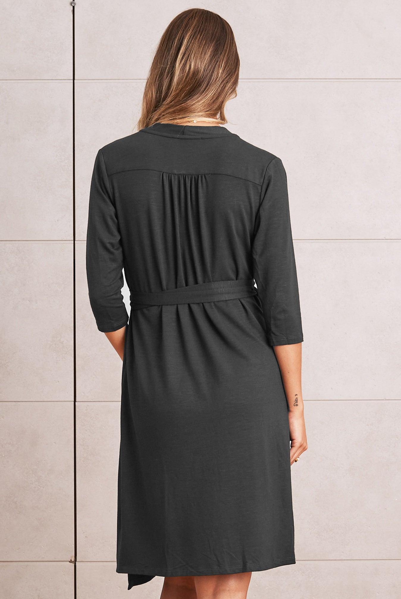 Maternity Classic Wrap Feeding Dress in Black - Angel Maternity USA