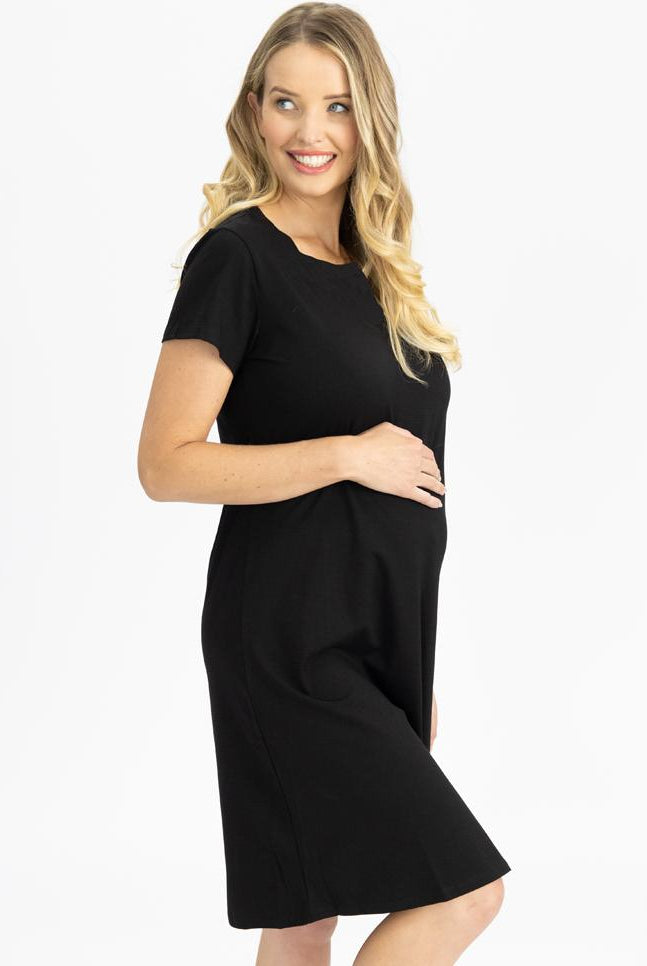 Black Maternity Short Sleeve Dress (4827655831646)