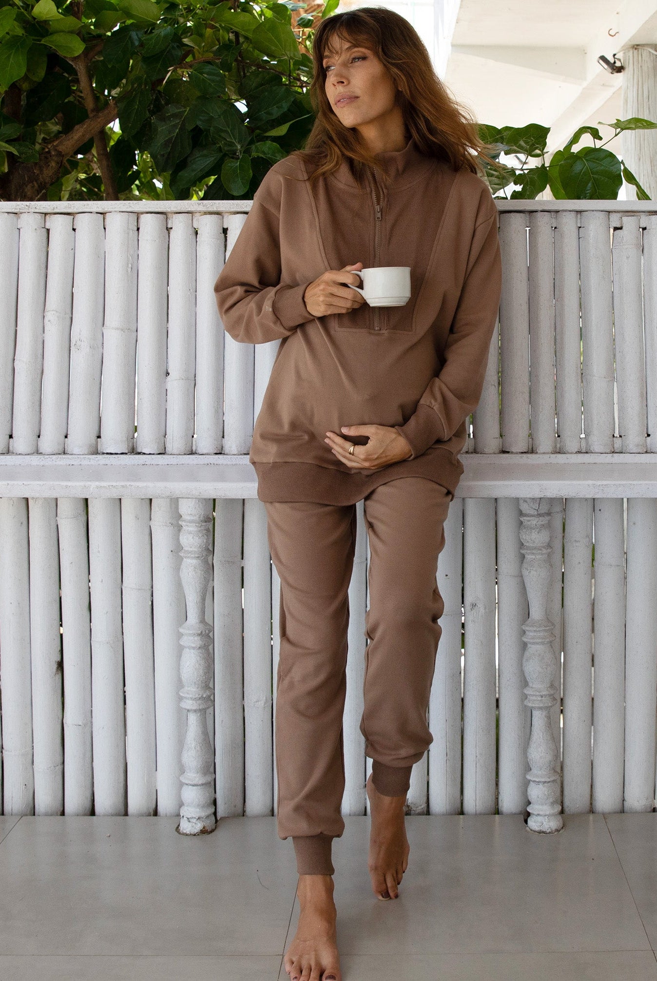Calla Maternity Sweatshirt Top in Iced Coffee (6708902854759) (6728284831838)