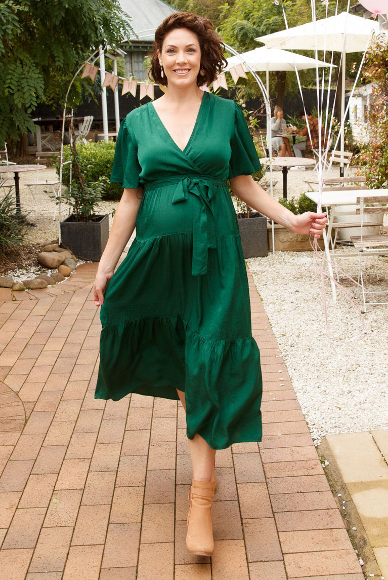 Main View - A pregnant Woman in Emerald Green Long Maternity Maxi Dress from Angel Maternity (6672552722526)