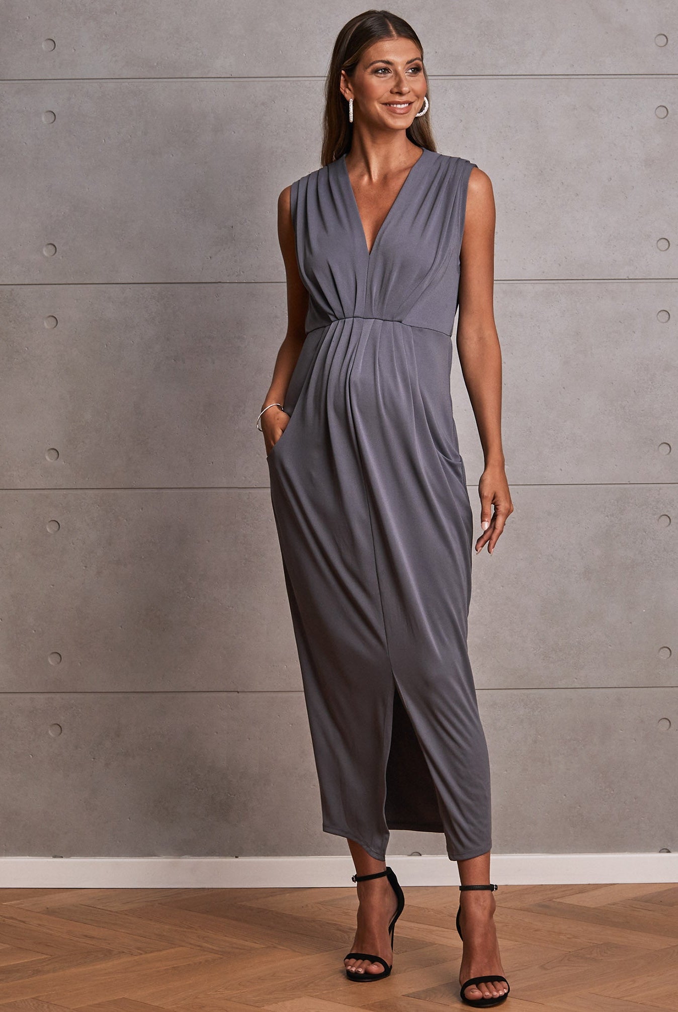 Anais Maternity Evening Dress in Excalibur Grey - Angel Maternity USA