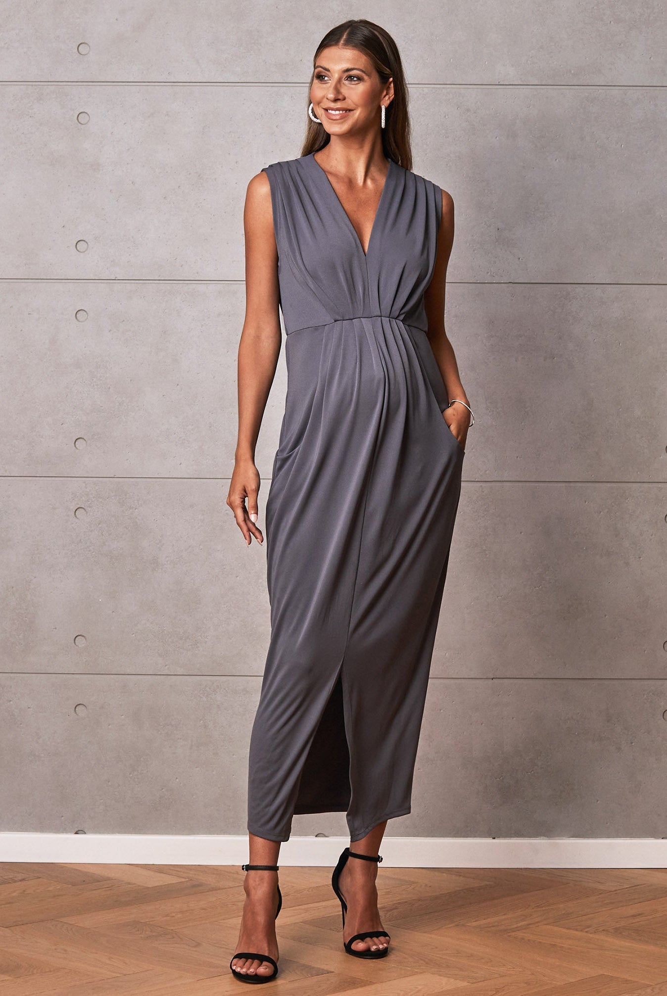 Anais Maternity Evening Dress in Excalibur Grey from Angel Maternity