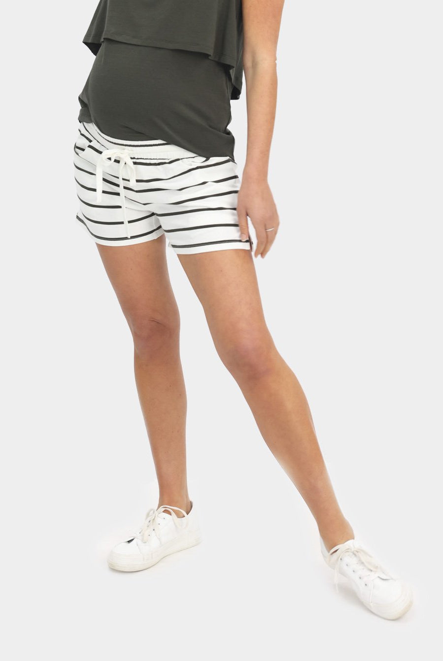 Main view - khaki striped maternity cotton shorts, (6639707586654)