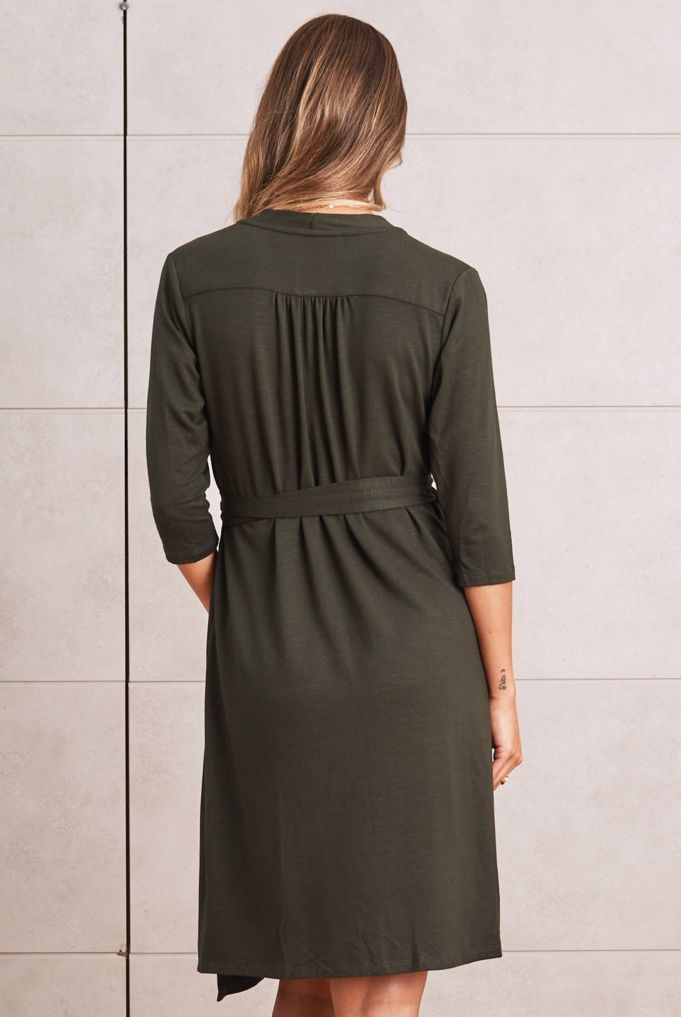 Maternity Classic Wrap Feeding Dress in Khaki - Angel Maternity USA